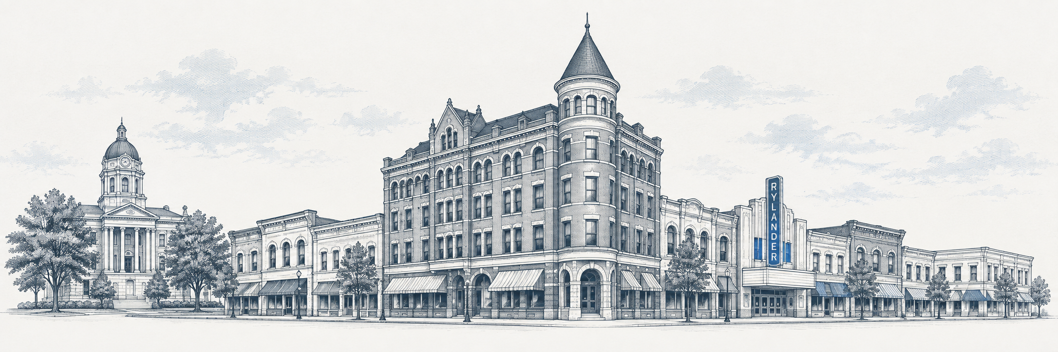 AI illustration inspired by historic downtown Americus